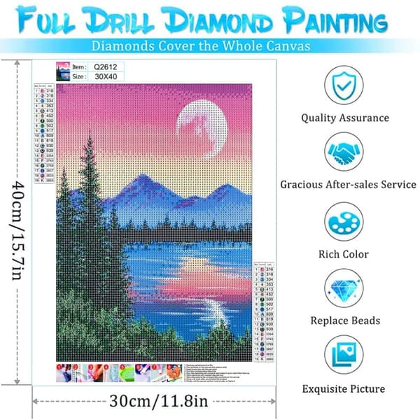 Bomclap DIY 5D Rund Fuld Drill Landskab Diamant Kunst Maleri Kit til voksne. Meget velegnet til hjemmeleg og vægdekoration. (30x40 cm)