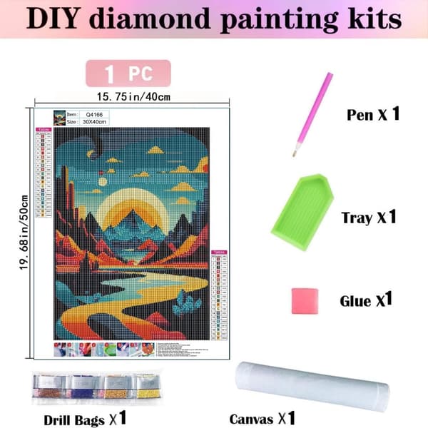 Bomclap Landskap Diamantmålning Kit för vuxna - Diamantkonst DIY Konstmålning till väggdekoration & gåva. Paint - by - Number Kits, Mosaik. (30x40 cm)