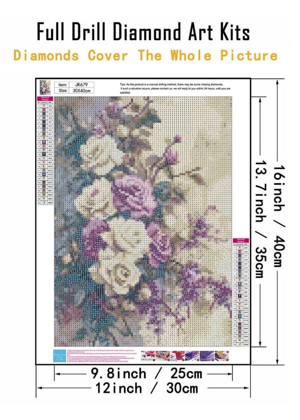 Bomclap timanttimaalaus – DIY 5D timanttimaalaus, 30x40cm, tyylikäs valko-musta ruusu - kukka-asetelma