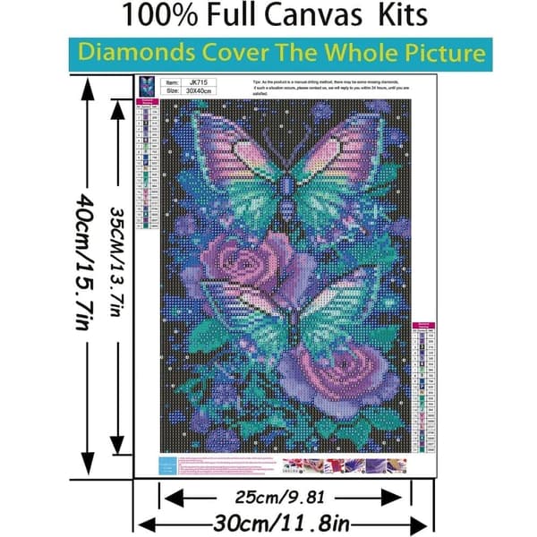 Bomclap Diamantmaleri – DIY 5D Diamantmaleri, 30x40cm, Magiske Farverige Sommerfugle over Lilla Roser