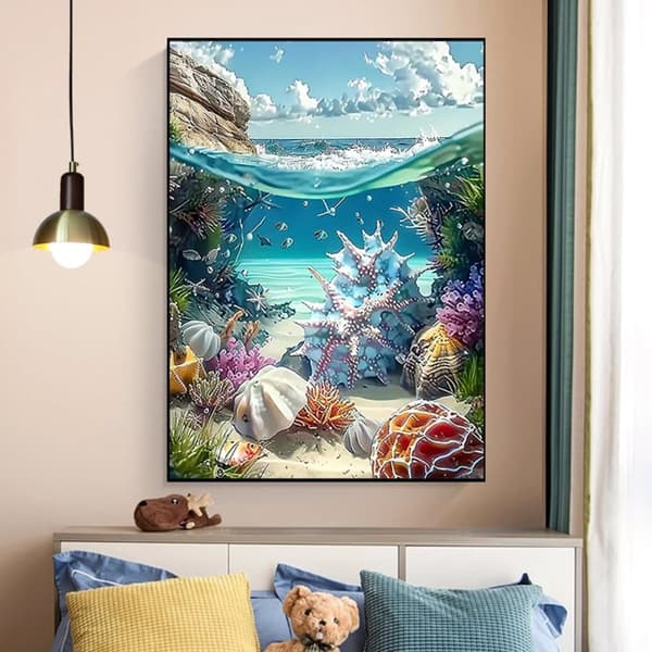 Bomclap-timanttimaalaus – DIY 5D-timanttimaalaus, 30x40cm, värikäs vedenalainen maailma suomuilla ja koralleilla