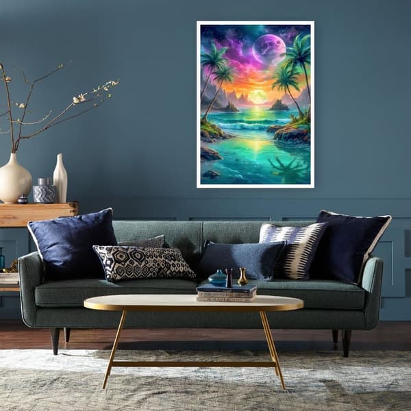 Bomclap Diamantmaleri – DIY 5D Diamantmaleri, 30x40cm, Magisk Kystsø Under Farverig Himmel