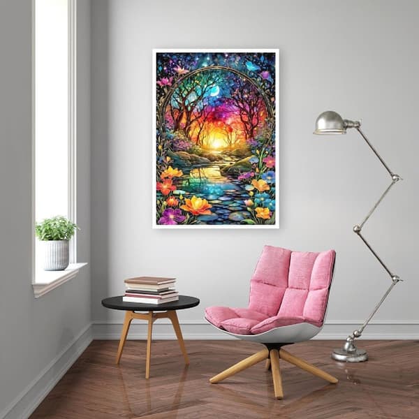 Bomclap timanttimaalaus – DIY 5D timanttimaalaus, 30x40cm, maaginen yöllinen metsätie värikkäillä kukilla