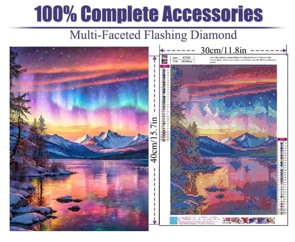 Bomclap Diamond Painting – DIY 5D Diamantmålning, 30x40cm, Magiska Nordiska Ljus över Snöklädda Fjällen
