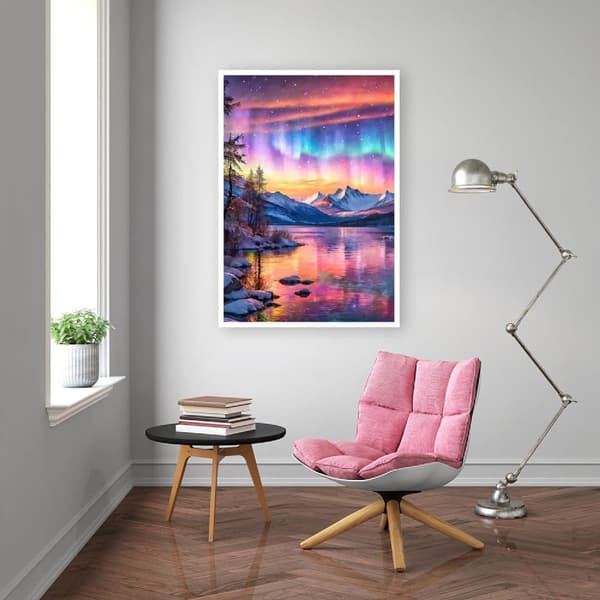 Bomclap Diamond Painting – DIY 5D Diamantmålning, 30x40cm, Magiska Nordiska Ljus över Snöklädda Fjällen