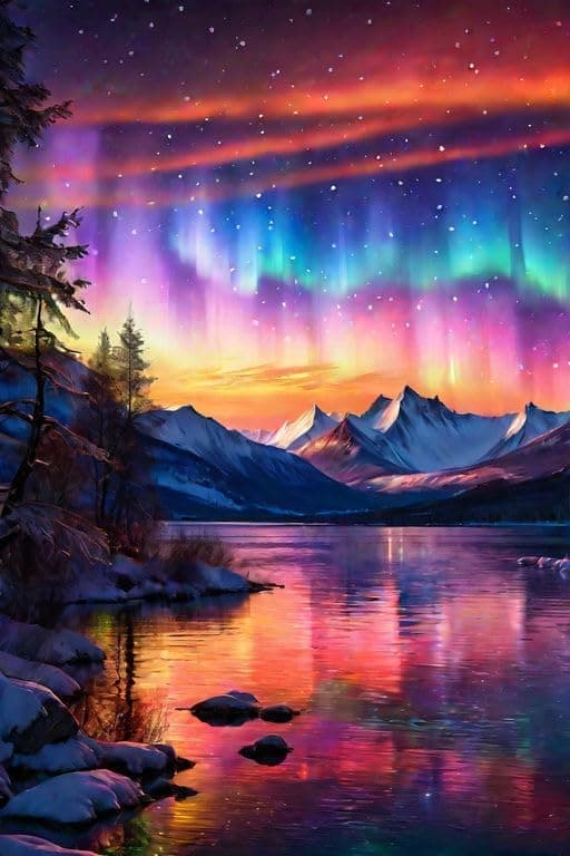 Bomclap Diamond Painting – DIY 5D Diamantmålning, 30x40cm, Magiska Nordiska Ljus över Snöklädda Fjällen