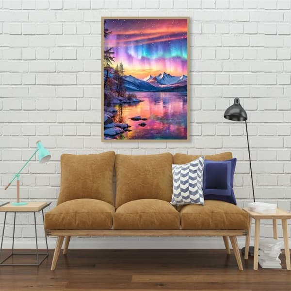 Bomclap Diamond Painting – DIY 5D Diamantmålning, 30x40cm, Magiska Nordiska Ljus över Snöklädda Fjällen