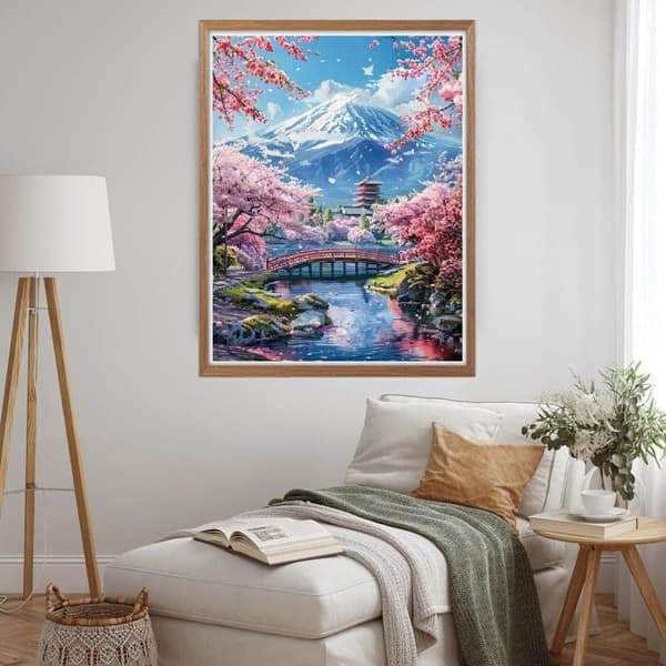 Bomclap Diamantmaleri – DIY 5D Diamantmaleri, 30x40cm, Japansk Pramfru og Kirsebærknopper