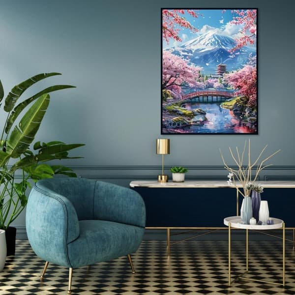 Bomclap Diamantmaleri – DIY 5D Diamantmaleri, 30x40cm, Japansk Pramfru og Kirsebærknopper