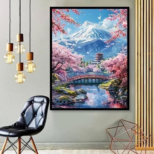 Bomclap Diamantmaleri – DIY 5D Diamantmaleri, 30x40cm, Japansk Pramfru og Kirsebærknopper