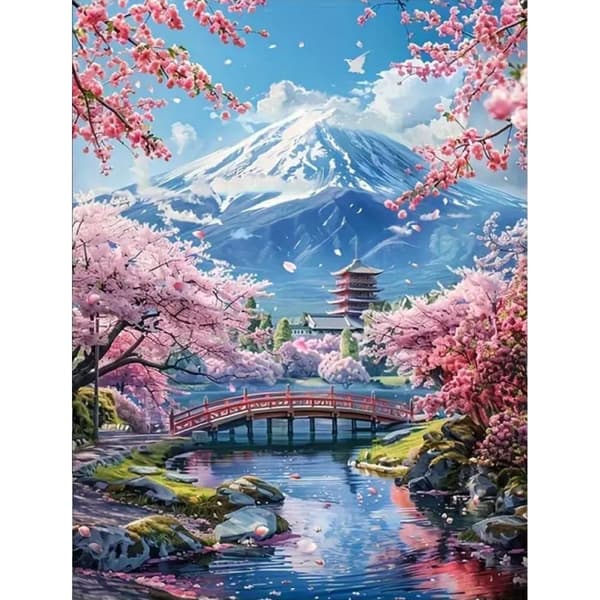 Bomclap Diamantmaleri – DIY 5D Diamantmaleri, 30x40cm, Japansk Pramfru og Kirsebærknopper