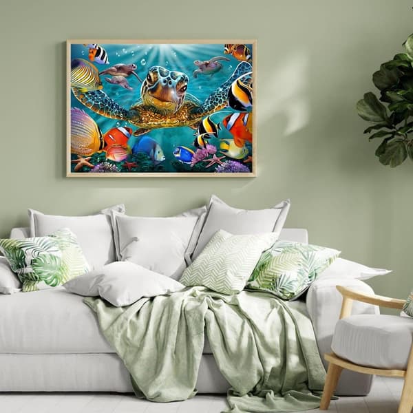 Bomclap Diamond Painting – DIY 5D Diamond Painting, 30x40cm, Farverige undervandsscener med skildpadde og fisk