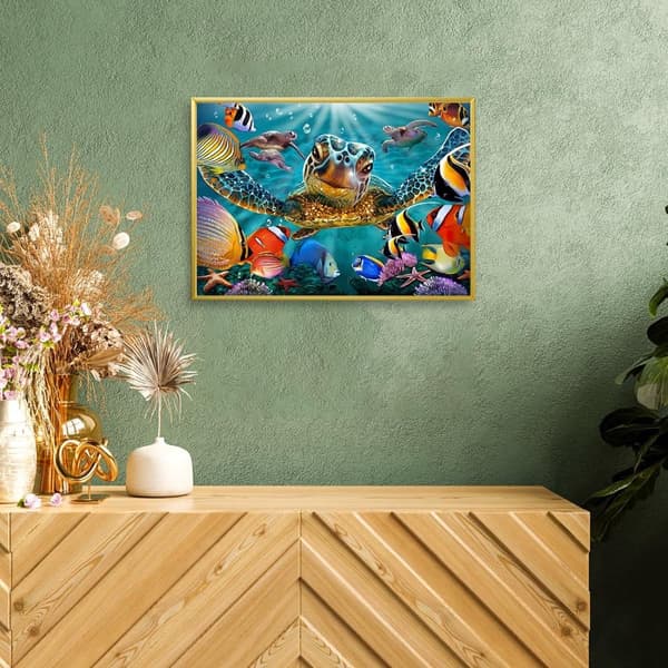 Bomclap Diamond Painting – DIY 5D Diamond Painting, 30x40cm, Farverige undervandsscener med skildpadde og fisk