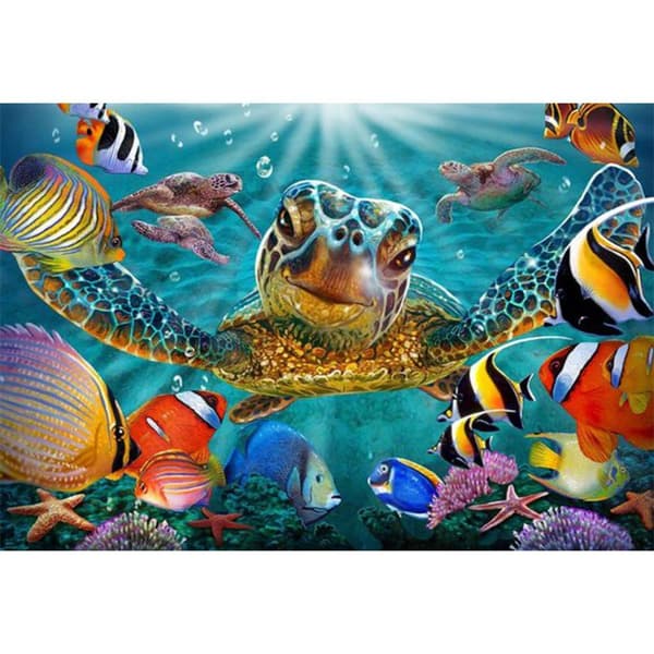 Bomclap Diamond Painting – DIY 5D Diamond Painting, 30x40cm, Farverige undervandsscener med skildpadde og fisk