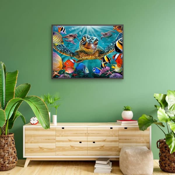 Bomclap Diamond Painting – DIY 5D Diamond Painting, 30x40cm, Farverige undervandsscener med skildpadde og fisk