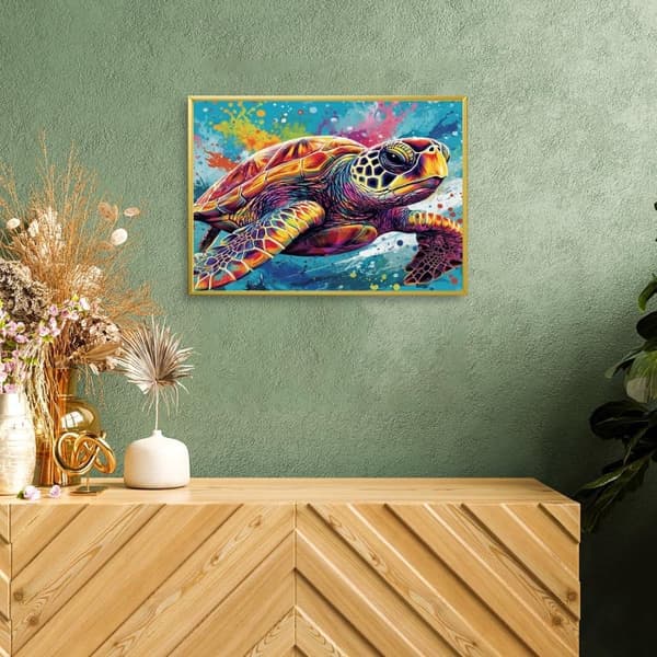 Bomclap diamantmaleri – DIY 5D diamantmaleri, 30x40cm, farverig skildpadde i undervandskoncert