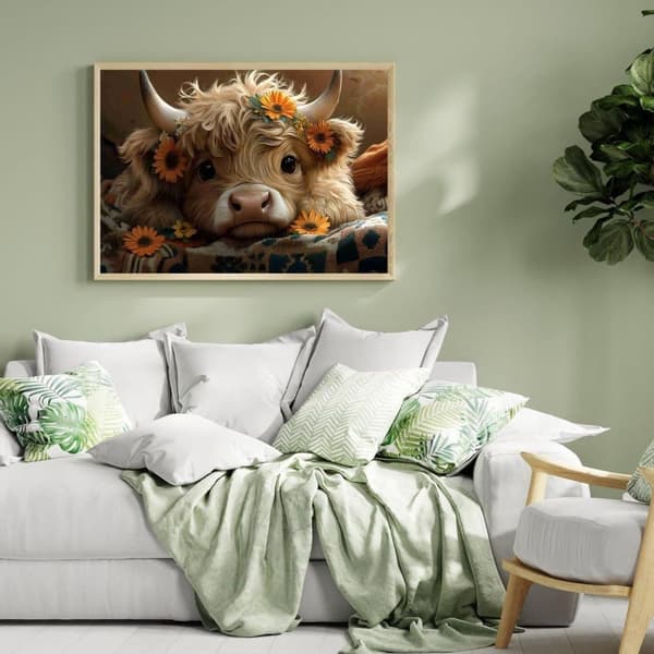 Bomclap timanttimaalaus – DIY 5D timanttimaalaus, 30x40cm, jalo ylämaan kallo auringonkukilla
