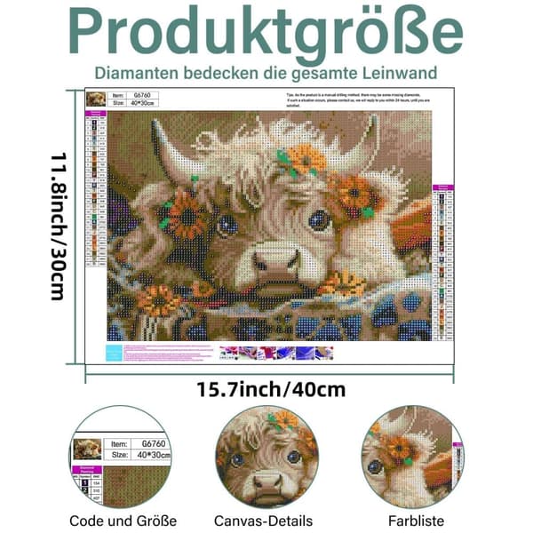 Bomclap timanttimaalaus – DIY 5D timanttimaalaus, 30x40cm, jalo ylämaan kallo auringonkukilla