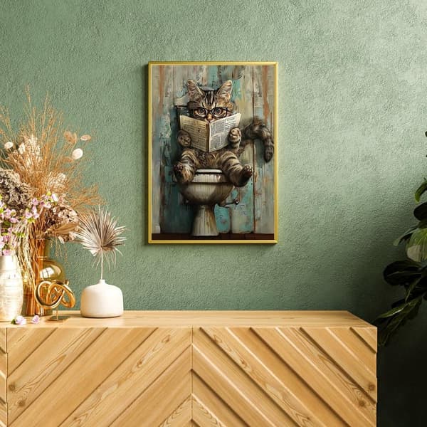 Bomclap timanttimaalaus – DIY 5D timanttimaalaus, 30x40cm, kissa silmälasien kanssa lukee lehteä wc:ssä