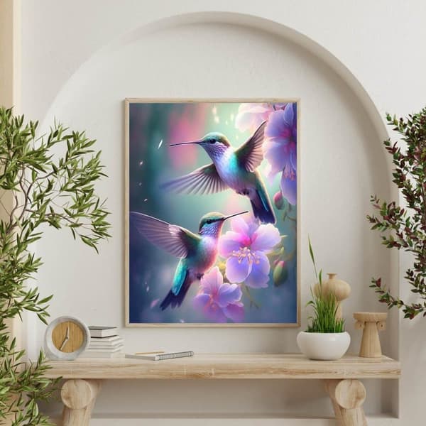 Bomclap Hummingbird Diamond Art Kit Aikuiset – Birds Round Full Drill Diamond Painting! Jalokivitaide – DIY 5D Diamond Dots, taide ja kodin sisustus