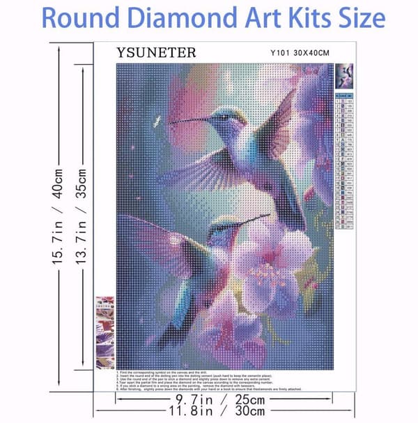 Bomclap Hummingbird Diamond Art Kit Aikuiset – Birds Round Full Drill Diamond Painting! Jalokivitaide – DIY 5D Diamond Dots, taide ja kodin sisustus