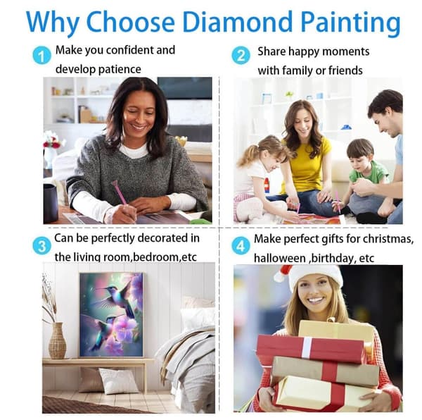 Bomclap Hummingbird Diamond Art Kit Aikuiset – Birds Round Full Drill Diamond Painting! Jalokivitaide – DIY 5D Diamond Dots, taide ja kodin sisustus
