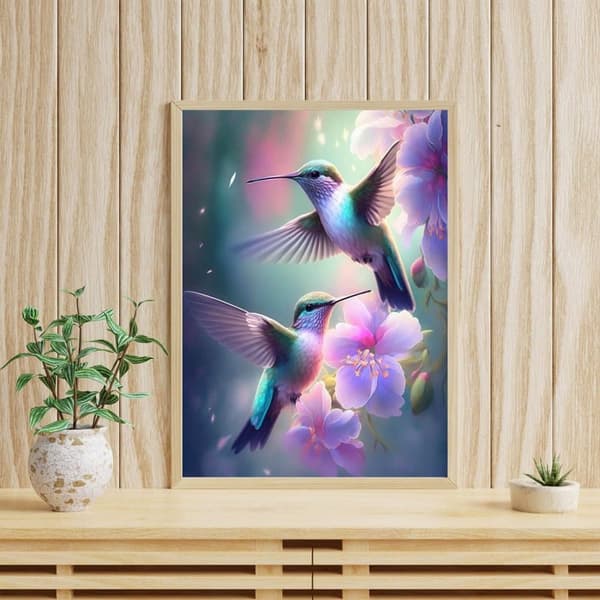Bomclap Hummingbird Diamond Art Kit Aikuiset – Birds Round Full Drill Diamond Painting! Jalokivitaide – DIY 5D Diamond Dots, taide ja kodin sisustus