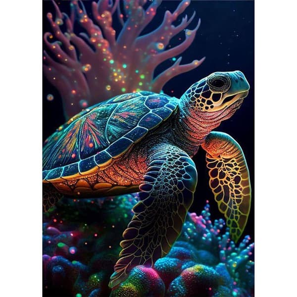 Bomclap diamantmaleri – DIY 5D diamantmaleri, 30x40cm, farverig skildpadde i magisk undervandsverden
