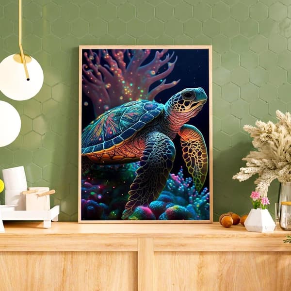 Bomclap diamantmaleri – DIY 5D diamantmaleri, 30x40cm, farverig skildpadde i magisk undervandsverden