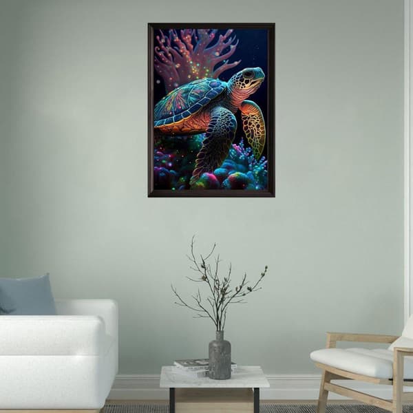 Bomclap diamantmaleri – DIY 5D diamantmaleri, 30x40cm, farverig skildpadde i magisk undervandsverden
