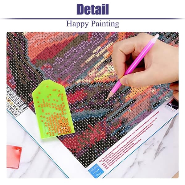 Bomclap Diamantmaleri – DIY 5D Diamantmaleri, 30x40cm, Magiske Nattescener med Rødt Træ og Stor Måne