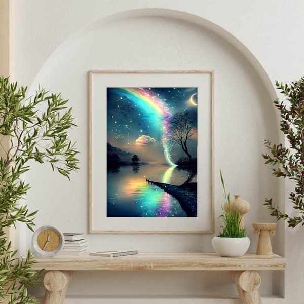 Bomclap Moon Tree Diamond Art Kit Voksne – Rund fuld bore diamantmaleri! Ædelstenskunst – DIY 5D Diamant Prikker, Rulle Dekoration