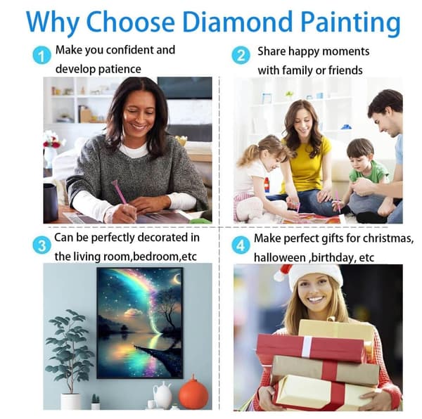 Bomclap Moon Tree Diamond Art Kit Voksne – Rund fuld bore diamantmaleri! Ædelstenskunst – DIY 5D Diamant Prikker, Rulle Dekoration