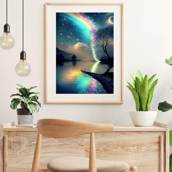 Bomclap Moon Tree Diamond Art Kit Voksne – Rund fuld bore diamantmaleri! Ædelstenskunst – DIY 5D Diamant Prikker, Rulle Dekoration