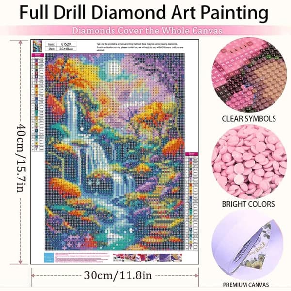 Bomclap Diamond Painting – DIY 5D Diamantmålning, 30x40cm, Magisk Vattenfall och Färgsprakande Skog