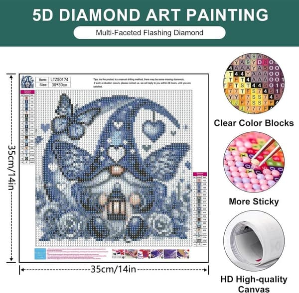 Bomclap Joulupukki Timanttitaide Aloittelija - 5D perhonen DIY-sarja 30x30 cm Käsityö Seinäkoristelu Meditatiivinen taide