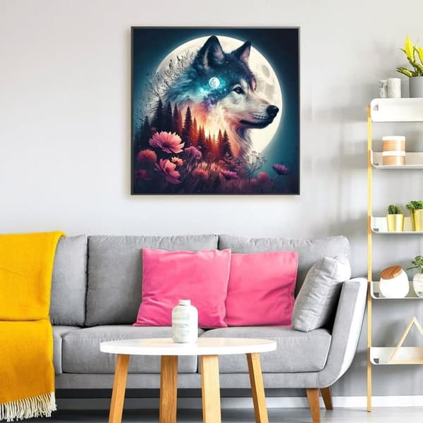 Bomclap susi timanttimaalaus kuu - 5D maisemallinen susi muotokuva DIY -sarja 30x30 cm seinätaide
