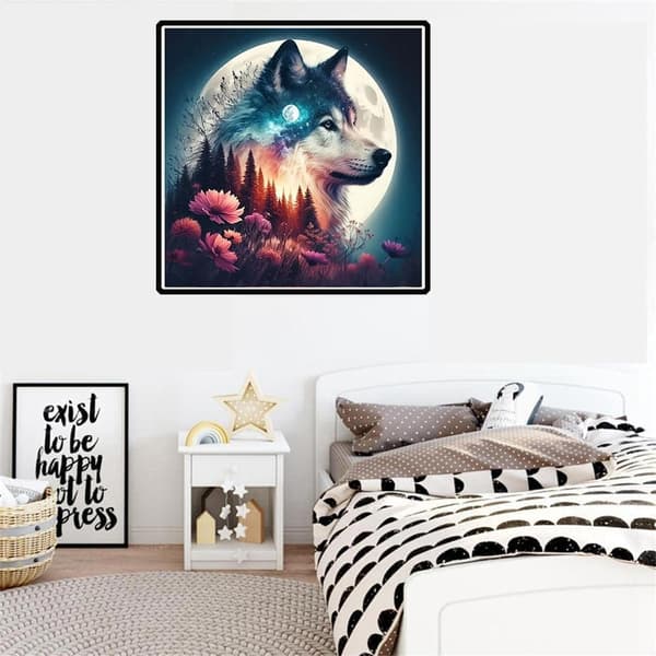 Bomclap susi timanttimaalaus kuu - 5D maisemallinen susi muotokuva DIY -sarja 30x30 cm seinätaide