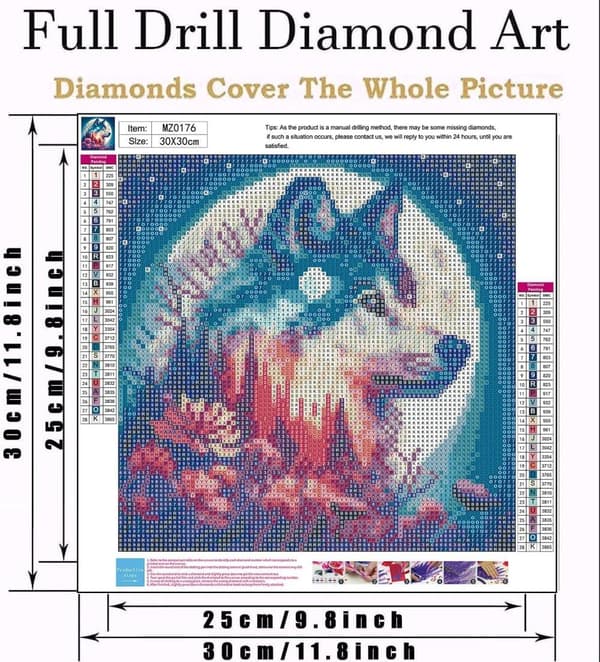 Bomclap susi timanttimaalaus kuu - 5D maisemallinen susi muotokuva DIY -sarja 30x30 cm seinätaide