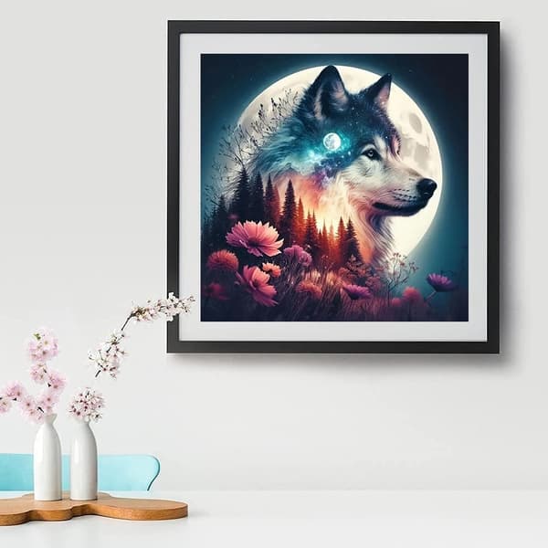 Bomclap susi timanttimaalaus kuu - 5D maisemallinen susi muotokuva DIY -sarja 30x30 cm seinätaide