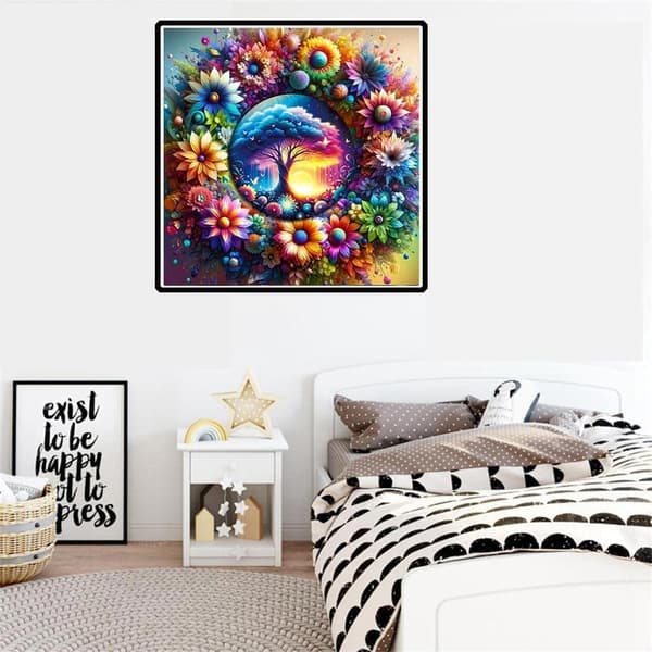 Bomclap Elämän Puu Kukat Timanttitaide - 5D Kukkasuunnittelu DIY-sarja 30x30 cm Kasvitieteellinen Seinäkoriste Lahja
