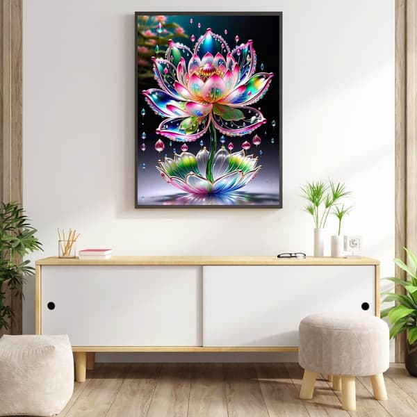 Bomclap Lotus Diamantkunst Kit for Voksne og Beginner - Lotus - Blomster Diamant Art Kits for Voksne, Fuld Drill DIY 5D Diamantmålning, Gem Art Hjemme