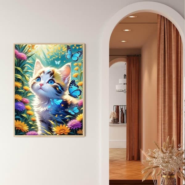 Bomclap Katt Diamantkonst Vuxen - 5D Fjäril Blomster Full Drill Målning 30x40 cm DIY Hemslöjd
