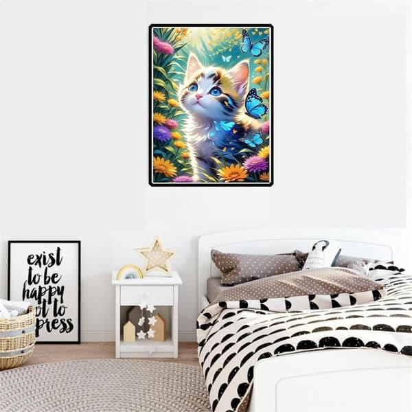 Bomclap Katt Diamantkonst Vuxen - 5D Fjäril Blomster Full Drill Målning 30x40 cm DIY Hemslöjd