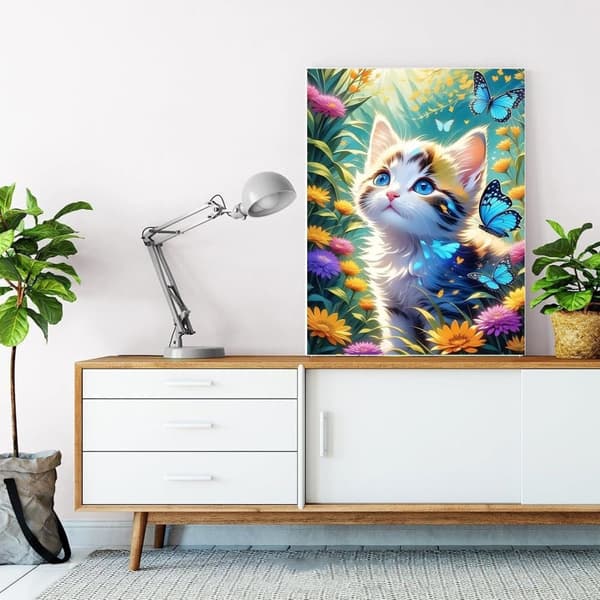 Bomclap Katt Diamantkonst Vuxen - 5D Fjäril Blomster Full Drill Målning 30x40 cm DIY Hemslöjd