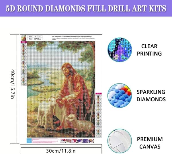 Bomclap Jesus Diamond Art Voksen - 5D Kristus Fuld Drill DIY Kit 30x40 cm Religiøs Kunsthåndværk Gave