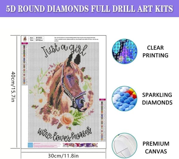 Bomclap Hest Diamant Kunst Voksen - 5D Fuld Drill Rund Hest Portræt 30x40 cm Kunsthåndværk Vægdekoration