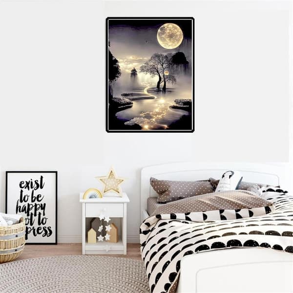 Bomclap Måne Diamantmålning Nybörjare - 5D Månsken Landskap DIY Kit 30x40 cm Naturskön Väggkonst