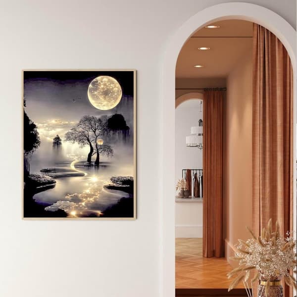 Bomclap Måne Diamantmålning Nybörjare - 5D Månsken Landskap DIY Kit 30x40 cm Naturskön Väggkonst