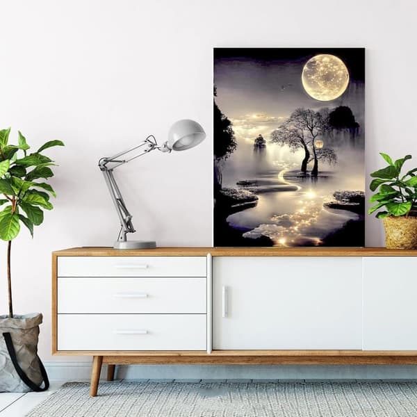 Bomclap Måne Diamantmålning Nybörjare - 5D Månsken Landskap DIY Kit 30x40 cm Naturskön Väggkonst